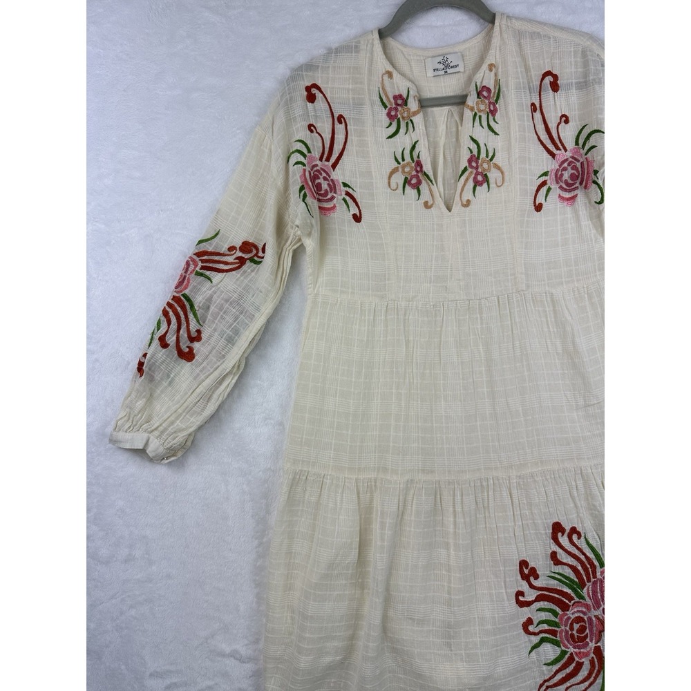 Anthropologie Stella Forest Dress Size 36 Floral Embroidered Peasant Ecru Ivory - Picture 5 of 13